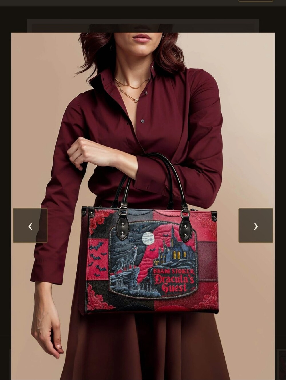 Dracula's  Red and Black Tote Bag In Genuine Leather Brand New!